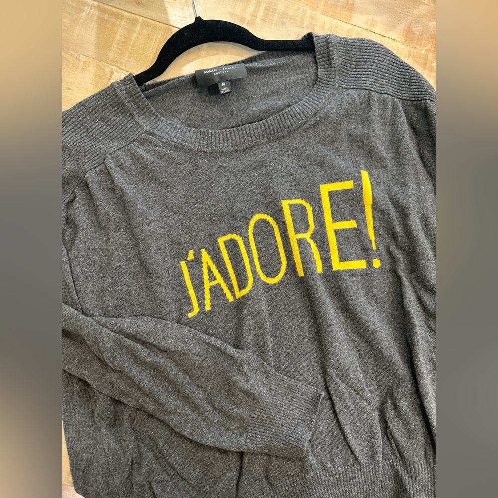 J’Adore ! love Paris Romeo & Juliet knit grey sweater top blouse